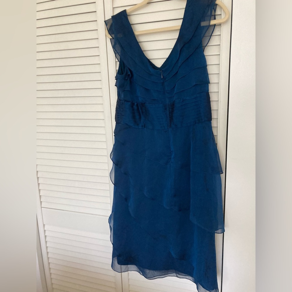 Adrianna Papell Ruffled Tier Cocktail Party Navy Blue Chiffon Petal Dress sz 12